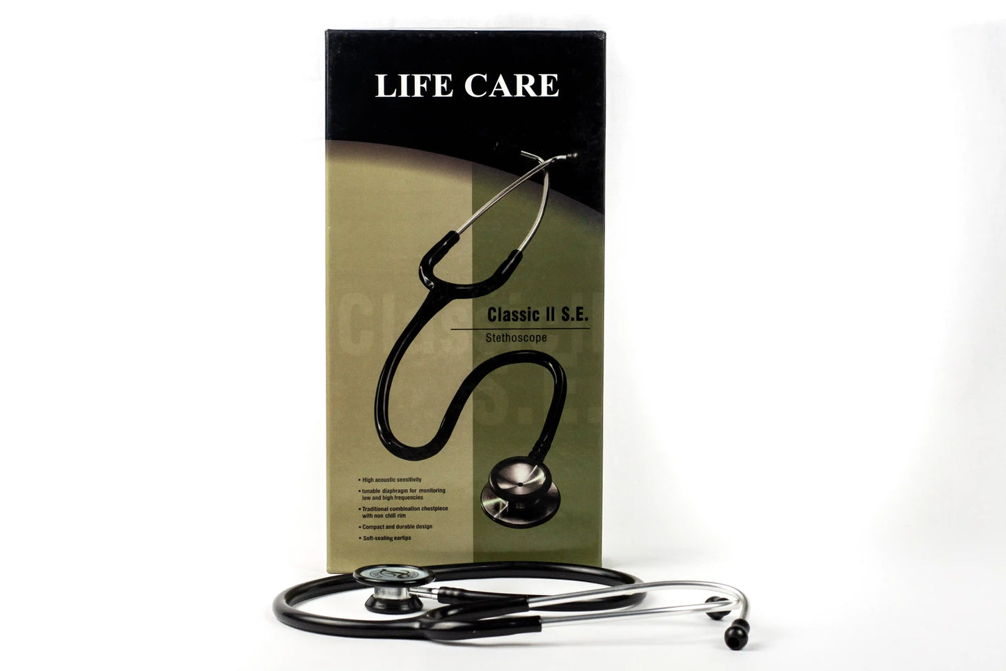 LifeCare classic 2 se black color stethoscope with packaging box.