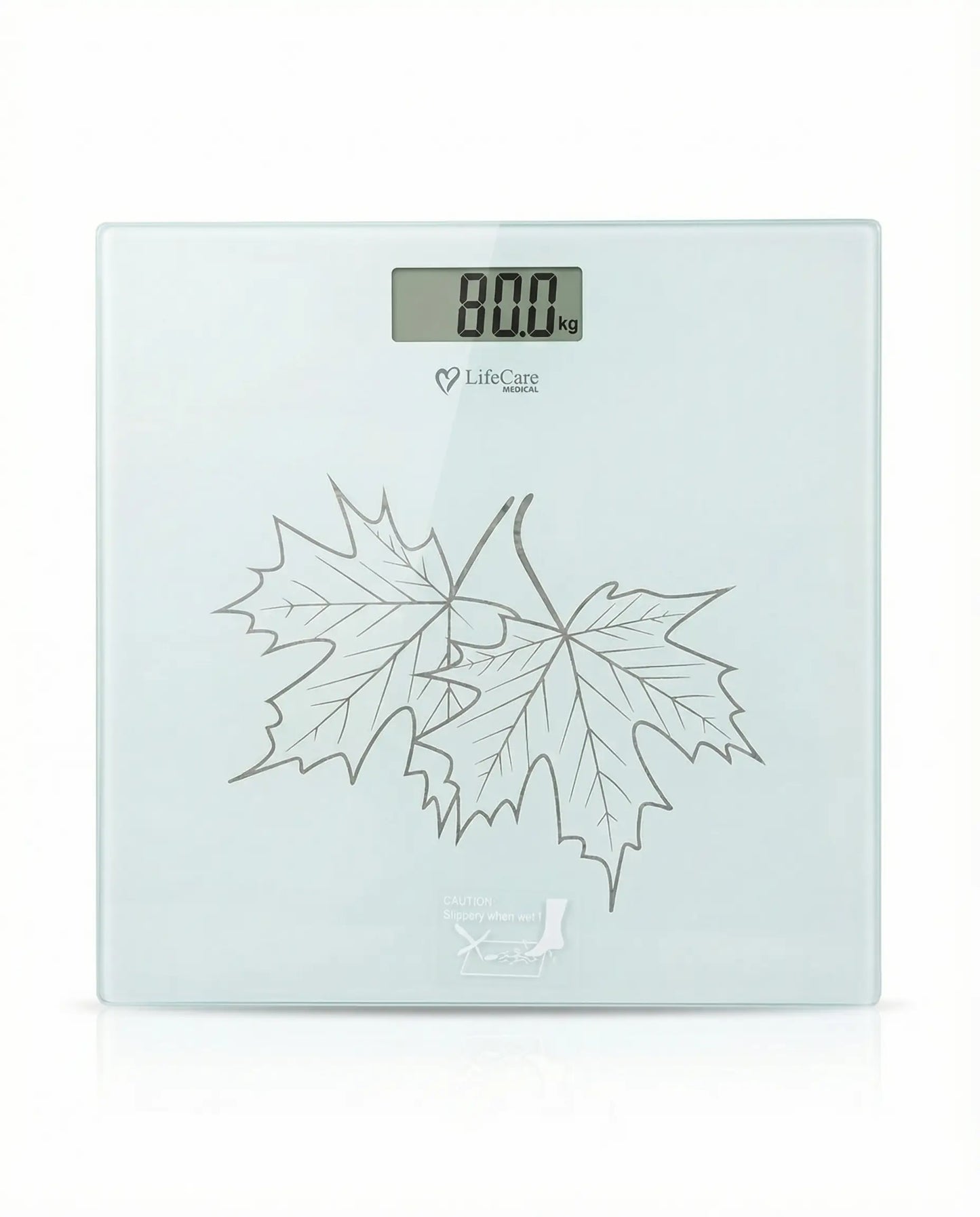 LifeCare electronic body weight machine with body fat and hydration monitor in white color.