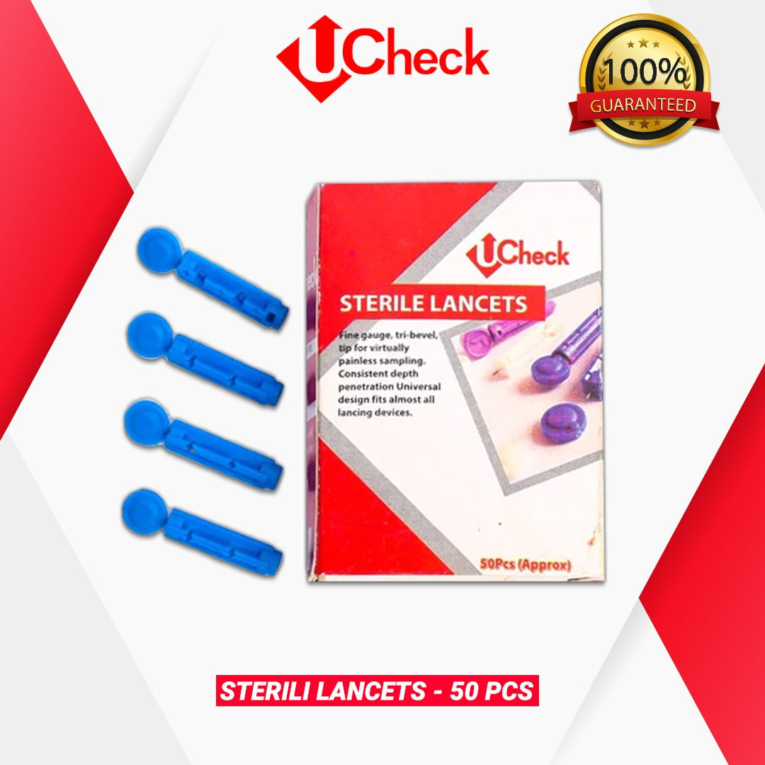 Ucheck Sterile Disposable Blood Sugar Lancets – 50 Pieces