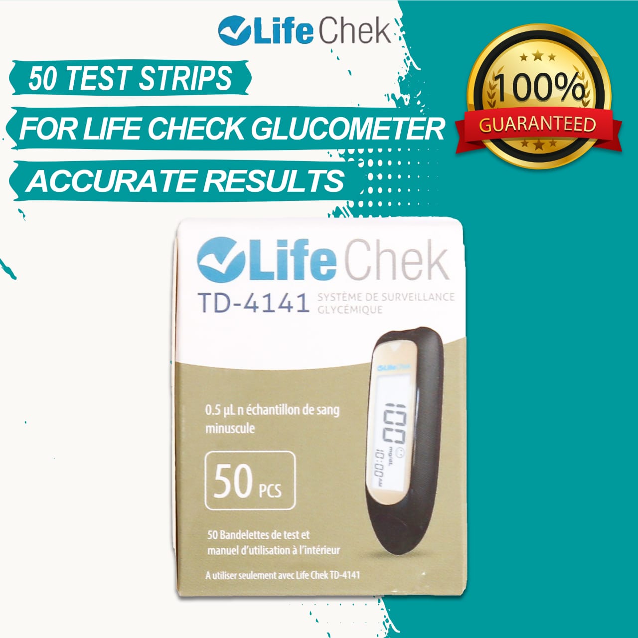 LifeChek Blood Glucose Test Strips - 50 strips Only pins for sugar test