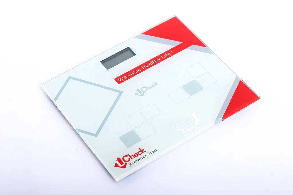 Ucheck glass weight scale with digital display.