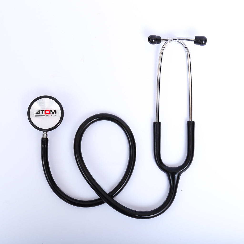 Atom AT 945 dual head stethoscope in black color.