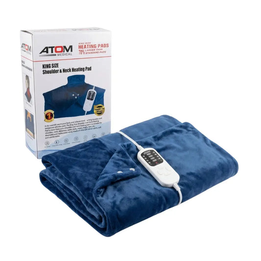 Atom king size neck and shoulders heating pad with packaging box.