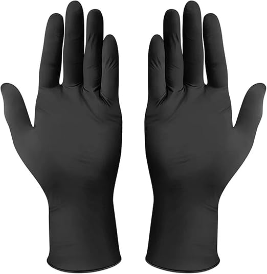 Lifecare disposable black nitrile gloves set.