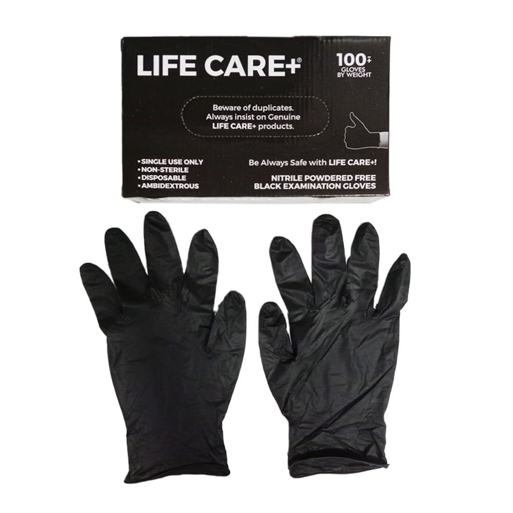 Lifecare disposable black nitrile gloves 100 pcs pack.