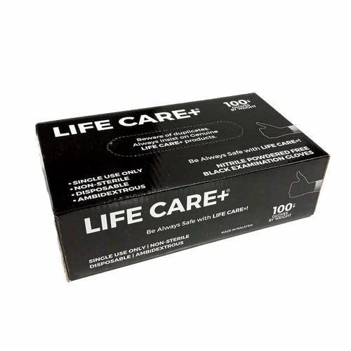 Lifecare black nitrile gloves box.