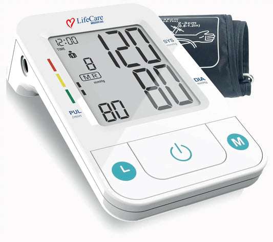 LifeCare LC 480 digital blood pressure monitor with adjustable upper arm cuff.