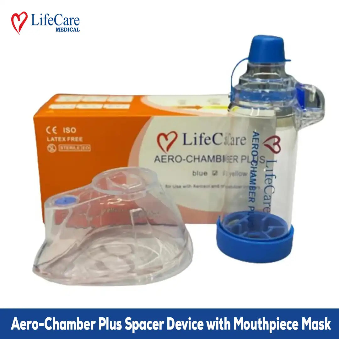 Lifecare aero chamber plus inhaler spacer with mouthpiece mask.