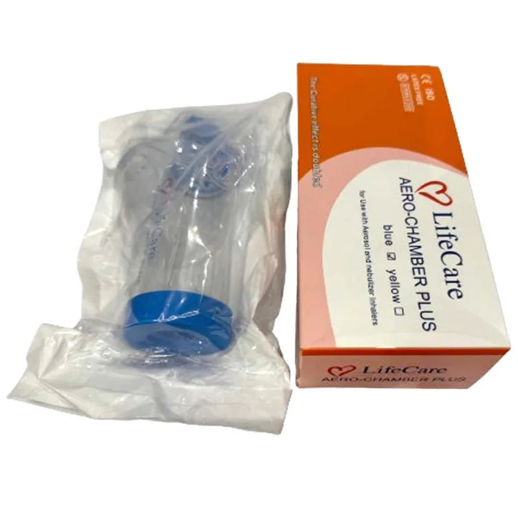 Lifecare aero chamber plus inhaler spacer with mask and packaging box.