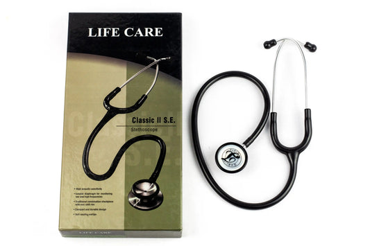 LifeCare classic 2 se black color dual head stethoscope with packaging box.