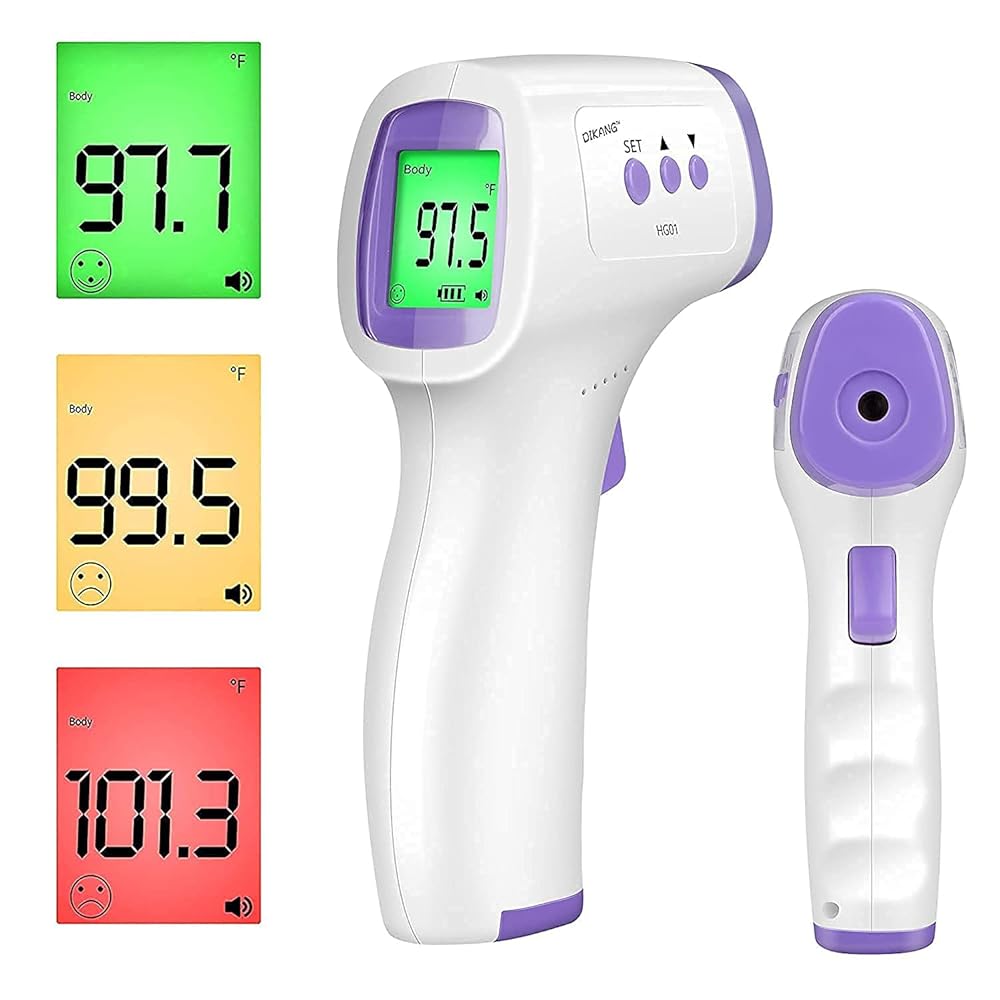 LifeCare non contact infrared thermometer side and back view.