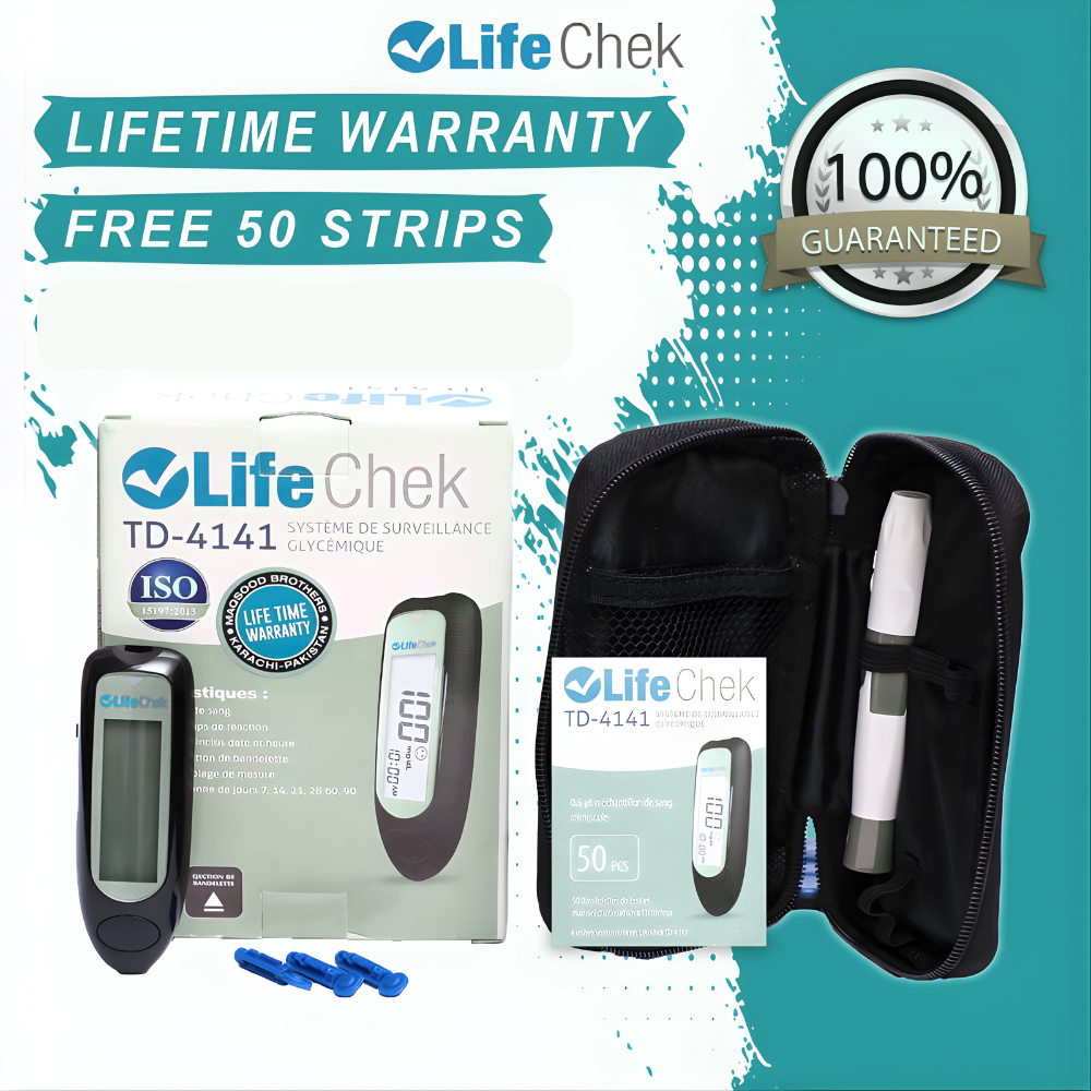 LifeChek Digital Blood Glucose Meter Kit with 50 Test Strips – Lifetime Warranty