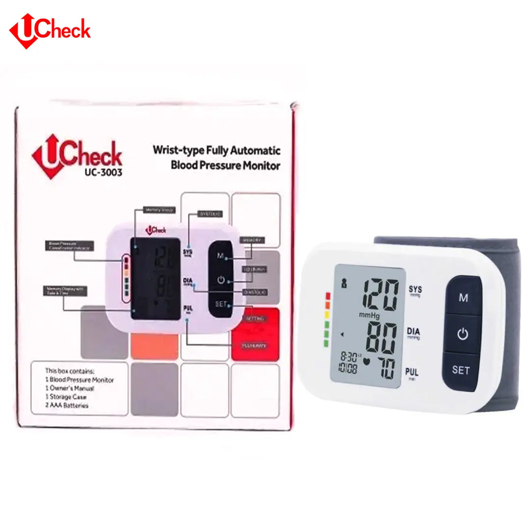 Ucheck UC 3003 fully automatic wrist type blood pressure monitor.