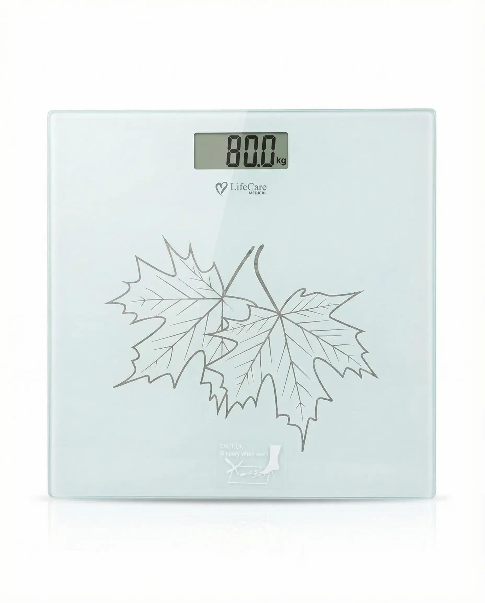 LifeCare electronic body weight machine with body fat and hydration monitor in white color.