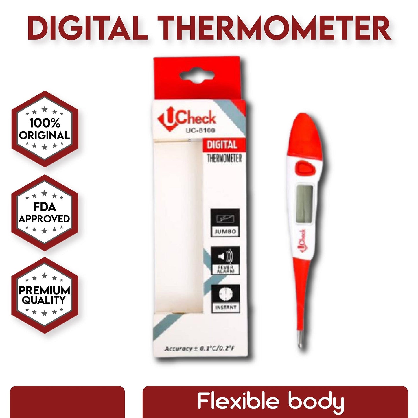 Ucheck Clinical Oral Thermometer flexible body best digital thermometer price in pakistan