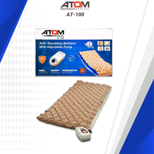 Atom AT 100 anti decubitus air mattress with adjustable pump for patients.