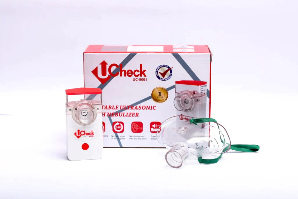 Ucheck UC 9001 portable mesh nebulizer with accessories.
