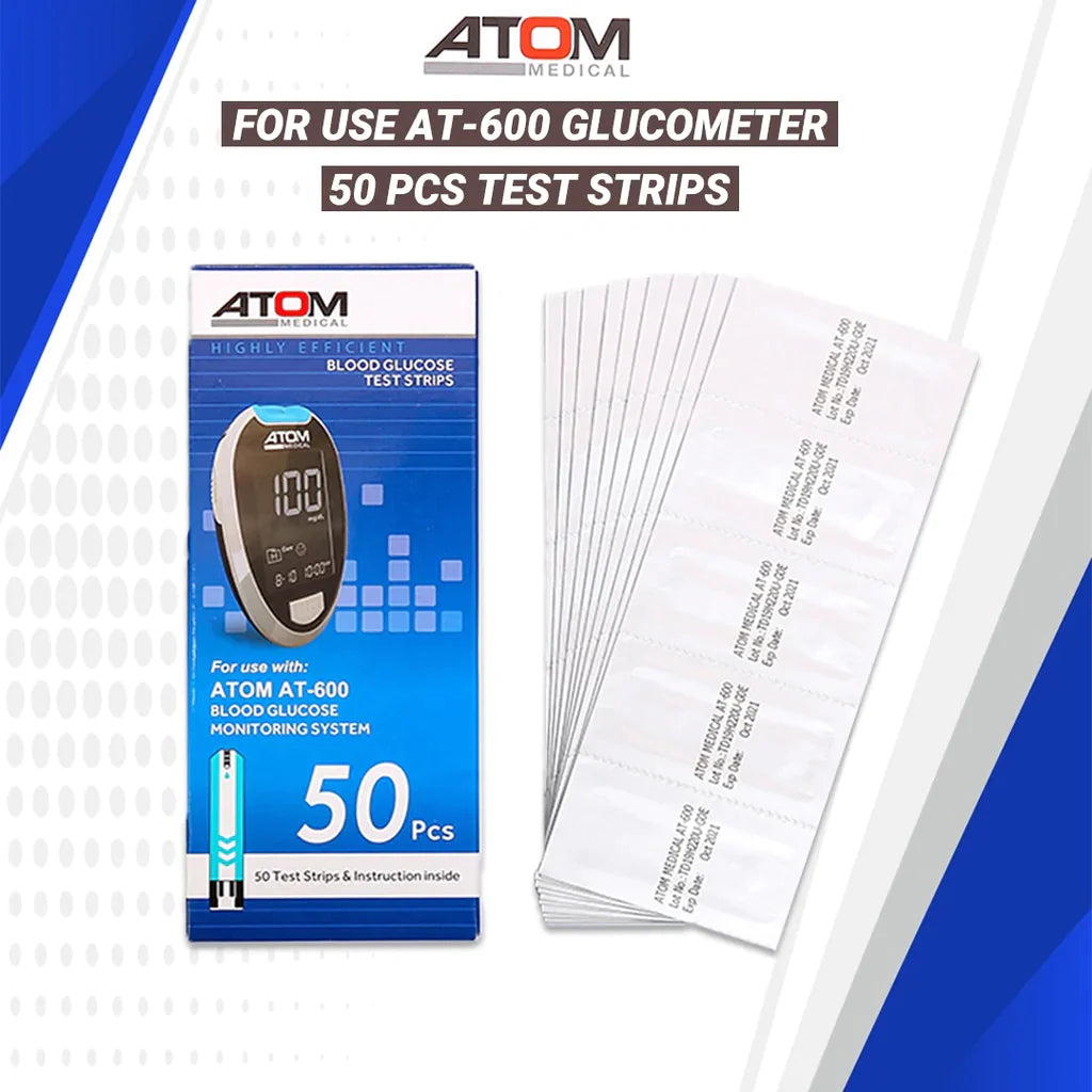 Atom 50 pcs sugar test strips for at-600 glucometer.