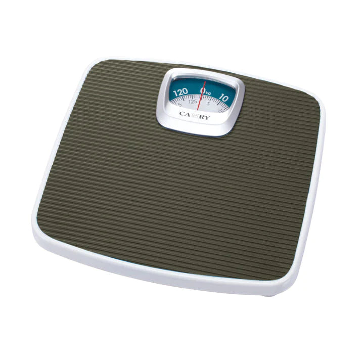 Camry analog body weight machine with scale lens in brown color.