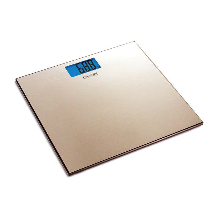 Camry electronic body weight machine in gold color.