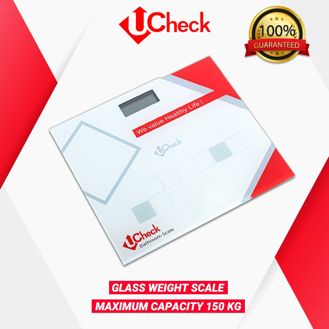 Ucheck glass body weight machine with digital display.